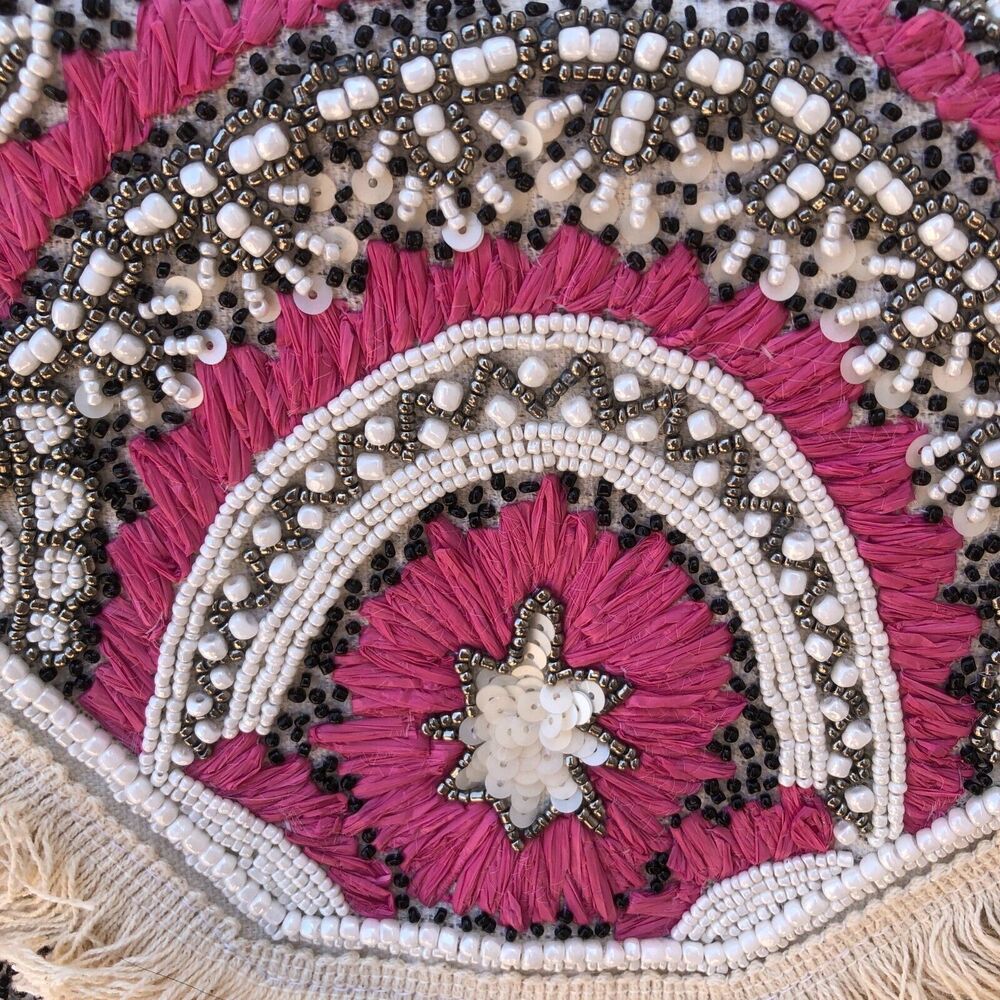 Lobe Love Pink and Cream Boho Embroidered Gypsy Fringe Bead Cross Body Bag - Picture 3 of 9